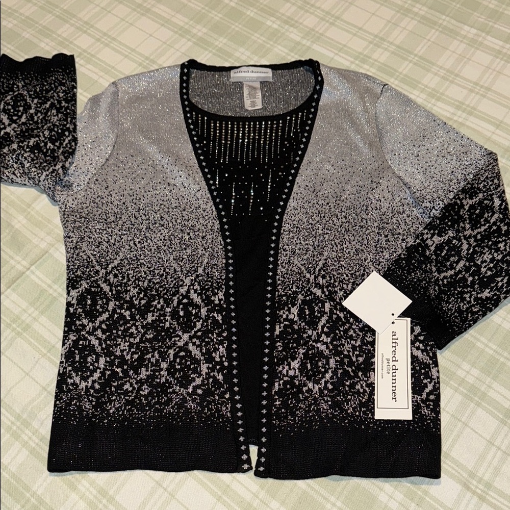 Alfred Dunner Fall Classics Black & Silver Sweater NWT PXL
